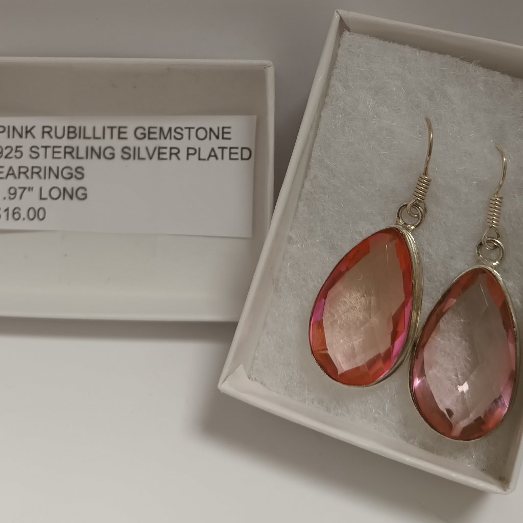 Pink Rubillite Gemstone 925 Sterling Silver Plated Earrings 16$